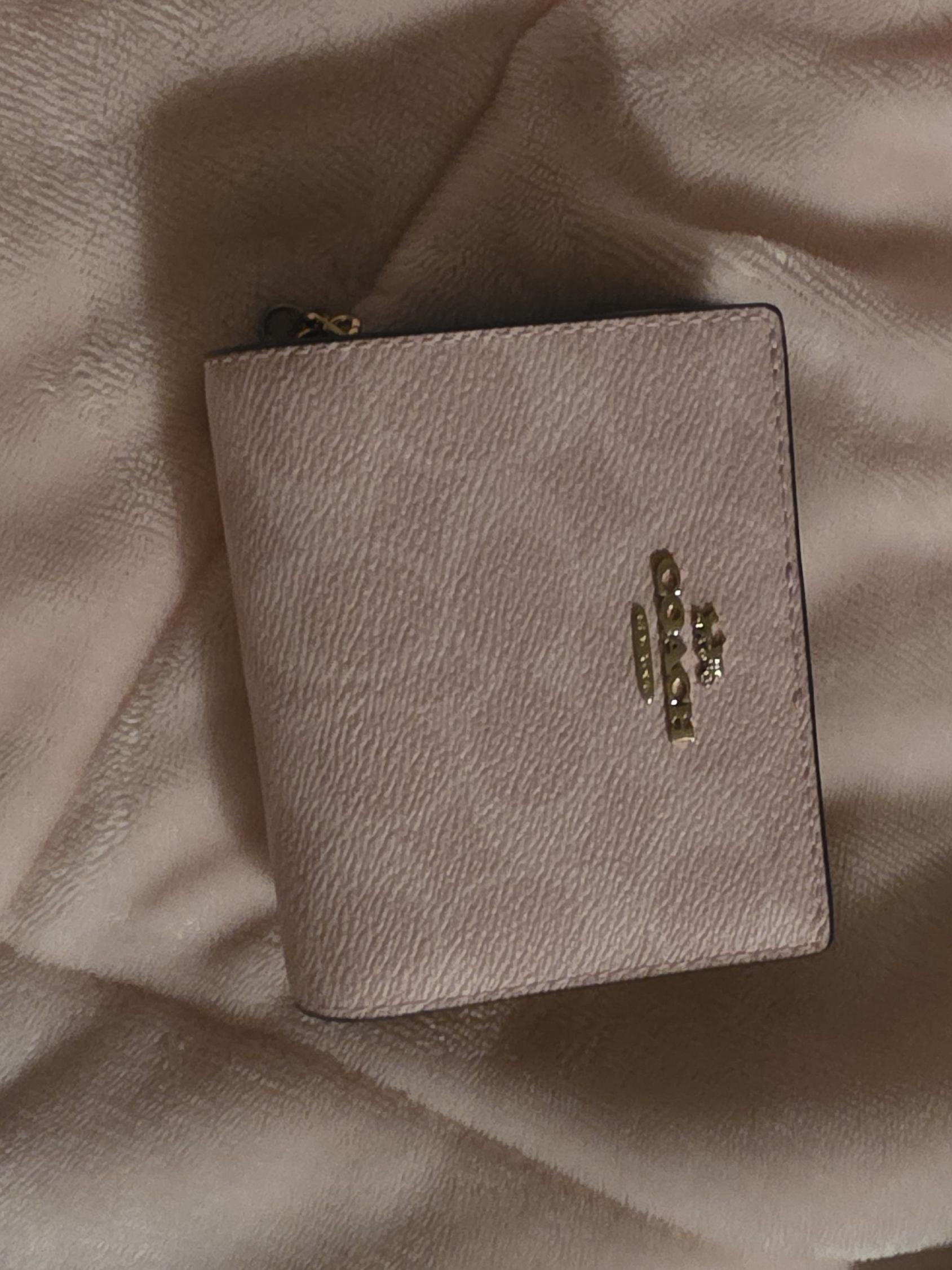 Coach Powder Pink Leather Zip Wallet With Gold Logo